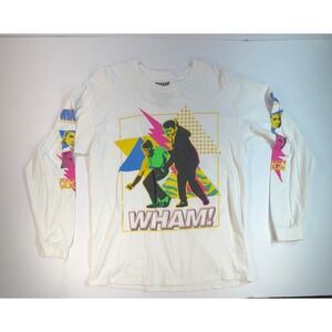 WHAM! George Michael Long Sleeve Graphic T-Shirt White 80s Pop Art Mens Large